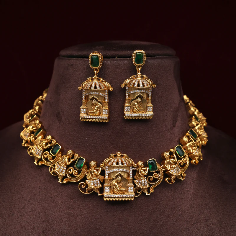 Antique Nagas AD Diamond Look Royal Bridal Procession Necklace set